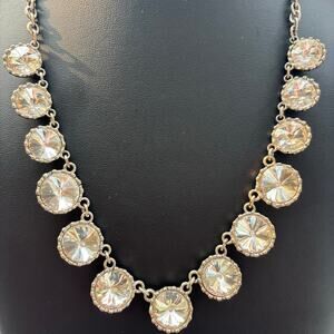 STATEMENT NECKLACE Silver-Tone Clear Crystal Necklace 22" inches